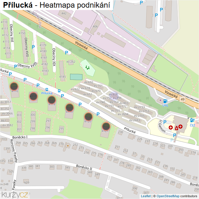 Mapa Přílucká - Firmy v ulici.