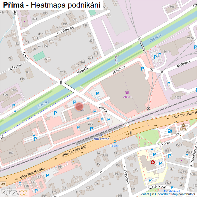Mapa Přímá - Firmy v ulici.