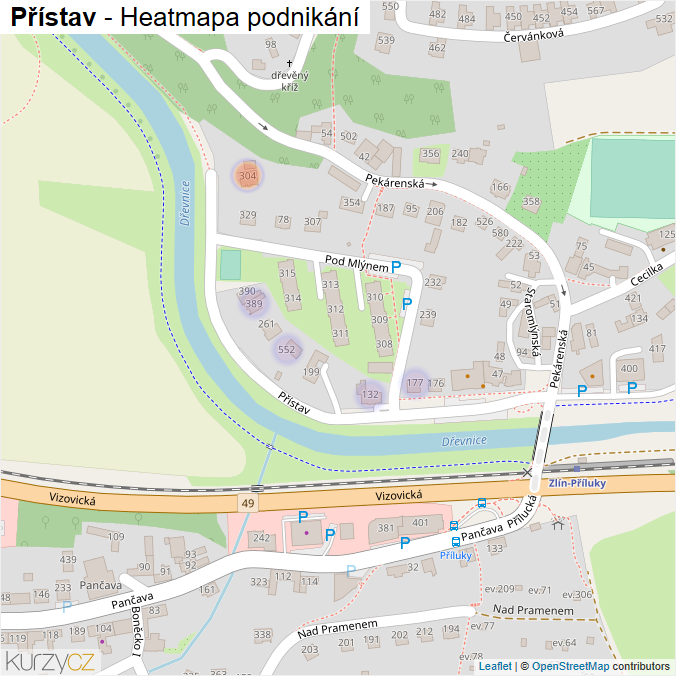 Mapa Přístav - Firmy v ulici.