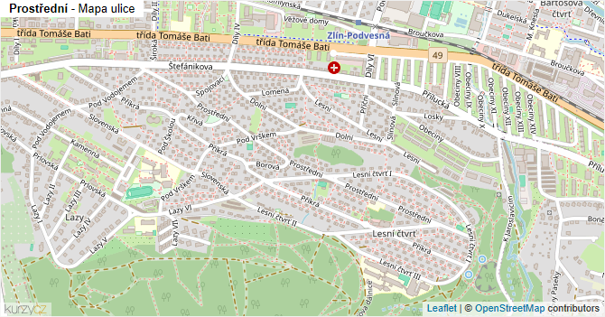 Prostřední - mapa ulice