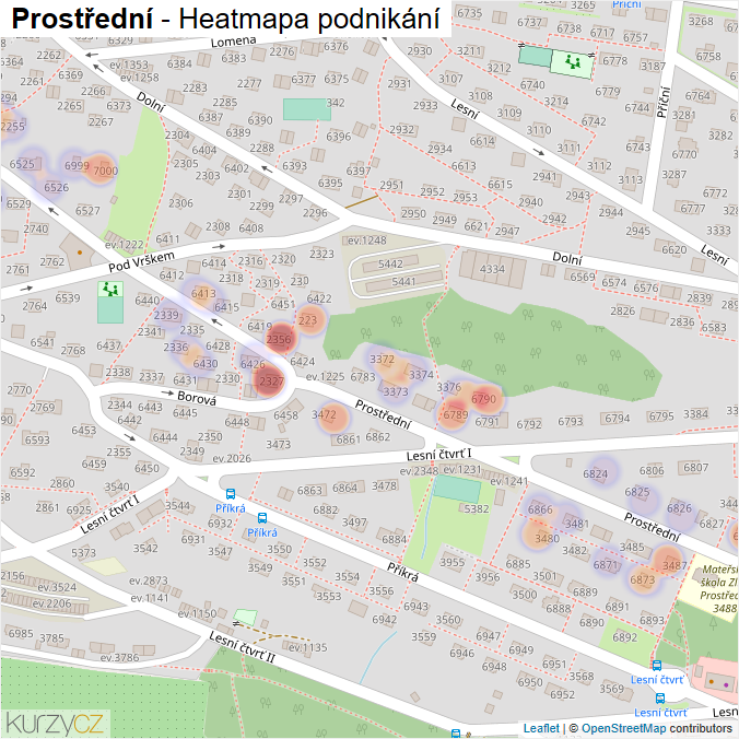 Mapa Prostřední - Firmy v ulici.