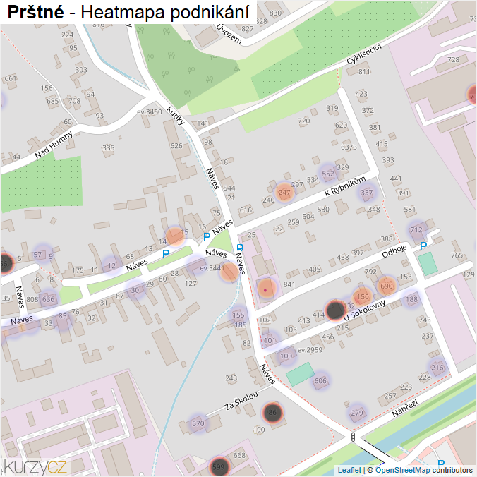 Mapa Prštné - Firmy v části obce.