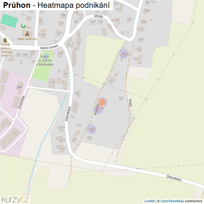 Mapa Průhon - Firmy v ulici.