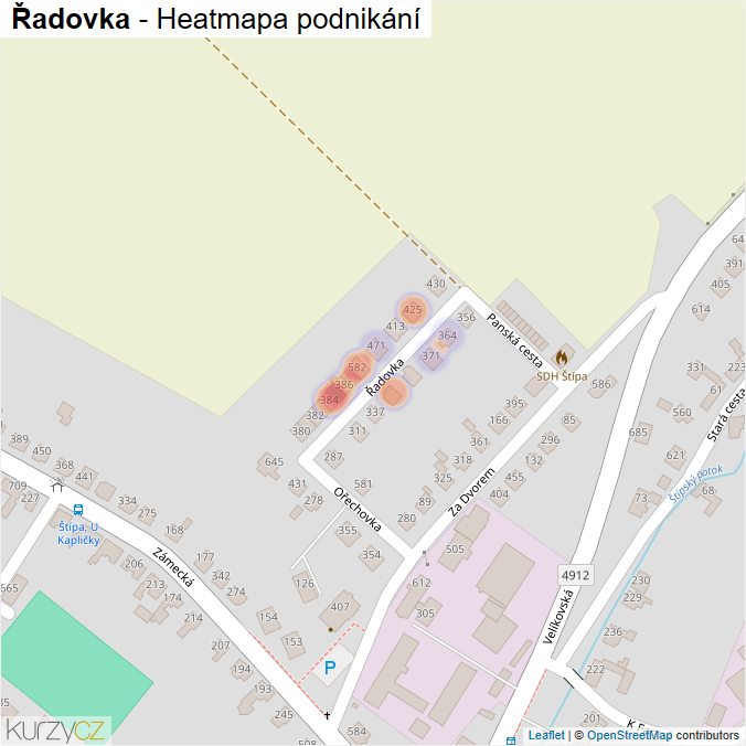Mapa Řadovka - Firmy v ulici.