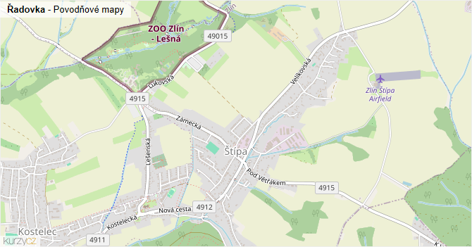 Řadovka - záplavové mapy stoleté vody