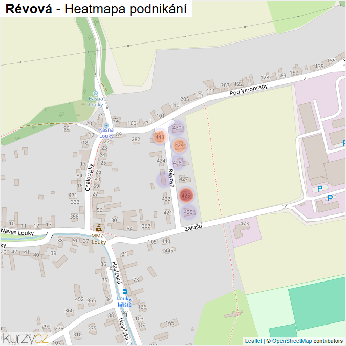 Mapa Révová - Firmy v ulici.
