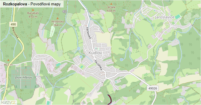 Rozkopalova - záplavové mapy stoleté vody