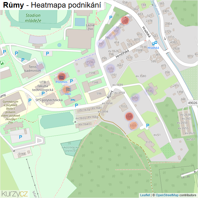 Mapa Růmy - Firmy v ulici.