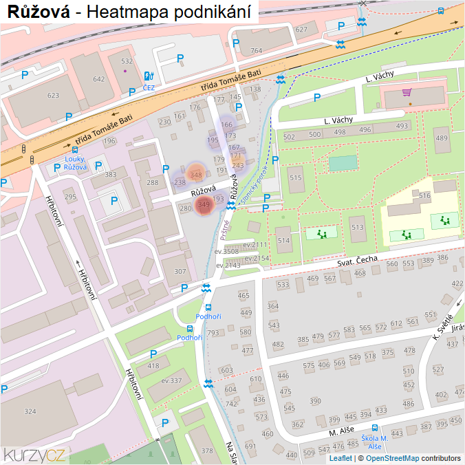 Mapa Růžová - Firmy v ulici.