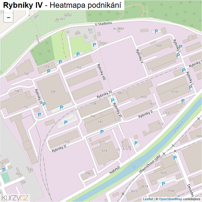 Mapa Rybníky IV - Firmy v ulici.