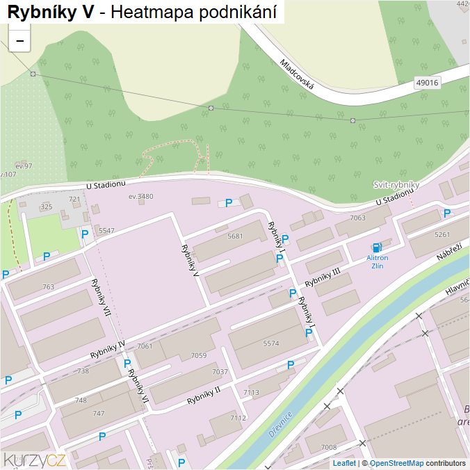Mapa Rybníky V - Firmy v ulici.