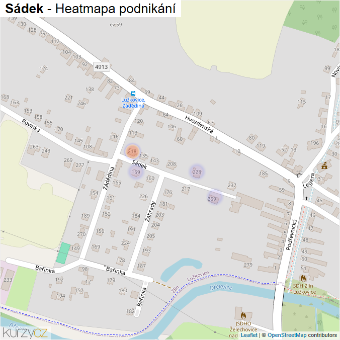 Mapa Sádek - Firmy v ulici.