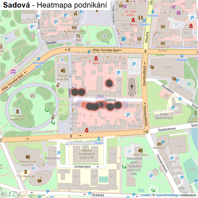 Mapa Sadová - Firmy v ulici.