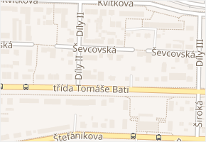Ševcovská v obci Zlín - mapa ulice