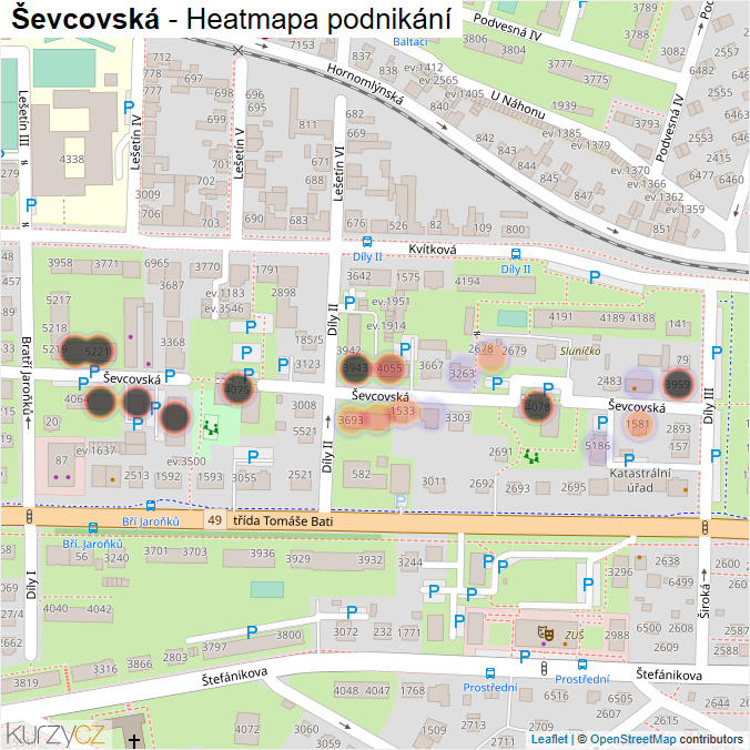 Mapa Ševcovská - Firmy v ulici.