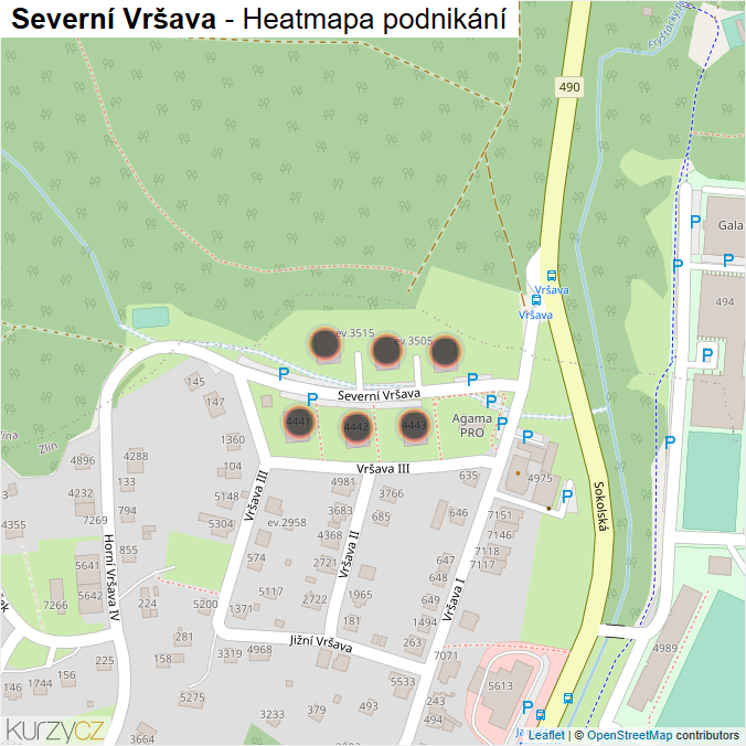 Mapa Severní Vršava - Firmy v ulici.