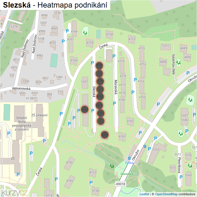 Mapa Slezská - Firmy v ulici.