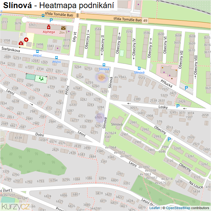 Mapa Slínová - Firmy v ulici.