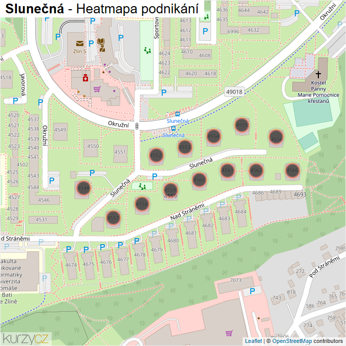 Mapa Slunečná - Firmy v ulici.