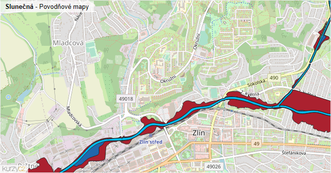 Slunečná - záplavové mapy stoleté vody