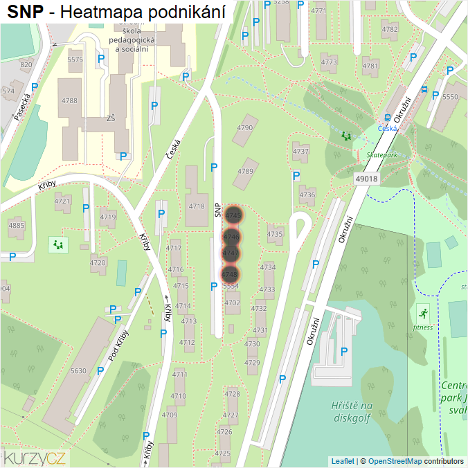 Mapa SNP - Firmy v ulici.