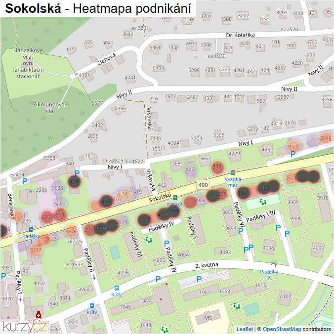 Mapa Sokolská - Firmy v ulici.