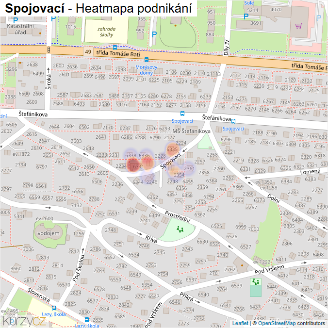 Mapa Spojovací - Firmy v ulici.