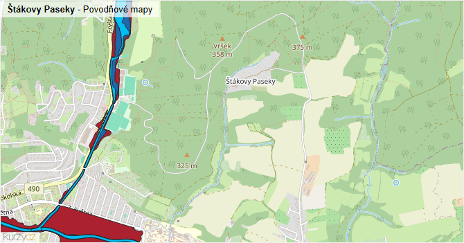 Štákovy Paseky - záplavové mapy stoleté vody
