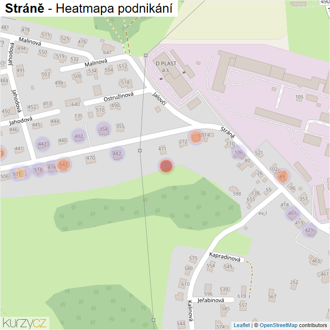 Mapa Stráně - Firmy v ulici.