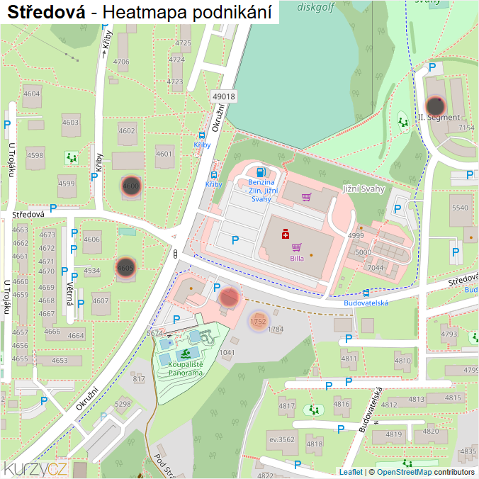 Mapa Středová - Firmy v ulici.