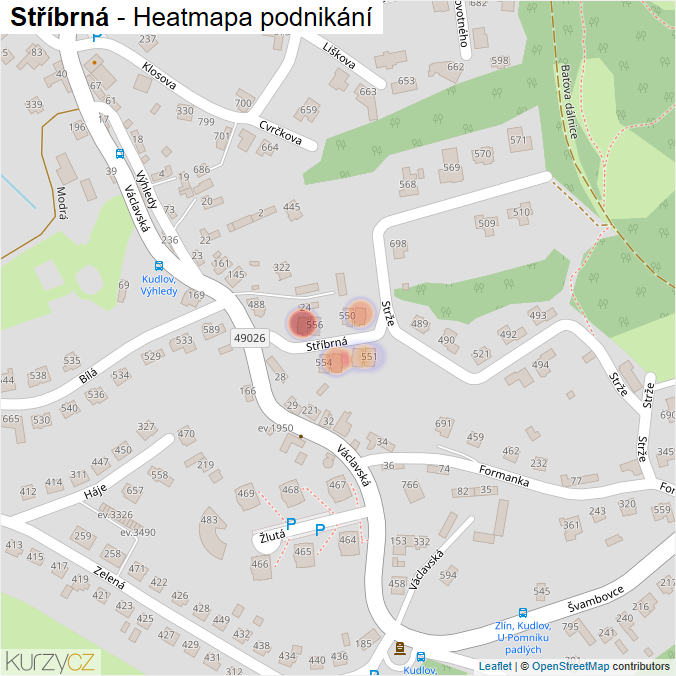 Mapa Stříbrná - Firmy v ulici.