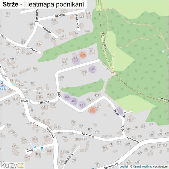 Mapa Strže - Firmy v ulici.