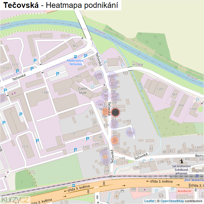 Mapa Tečovská - Firmy v ulici.