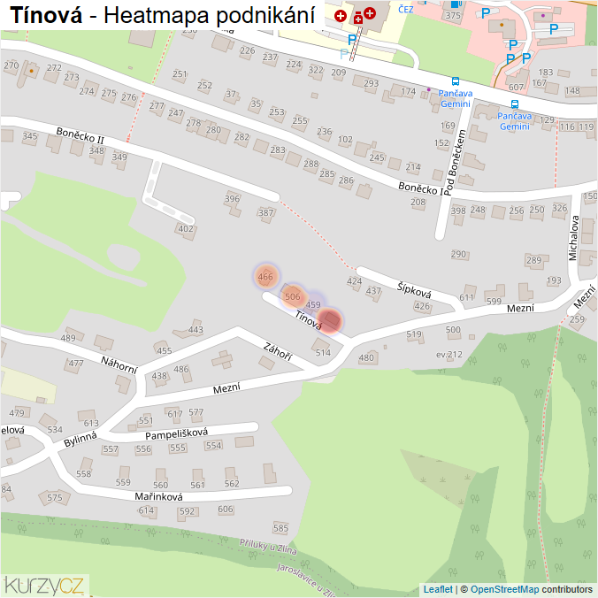 Mapa Tínová - Firmy v ulici.