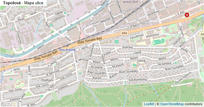 Topolová - mapa ulice