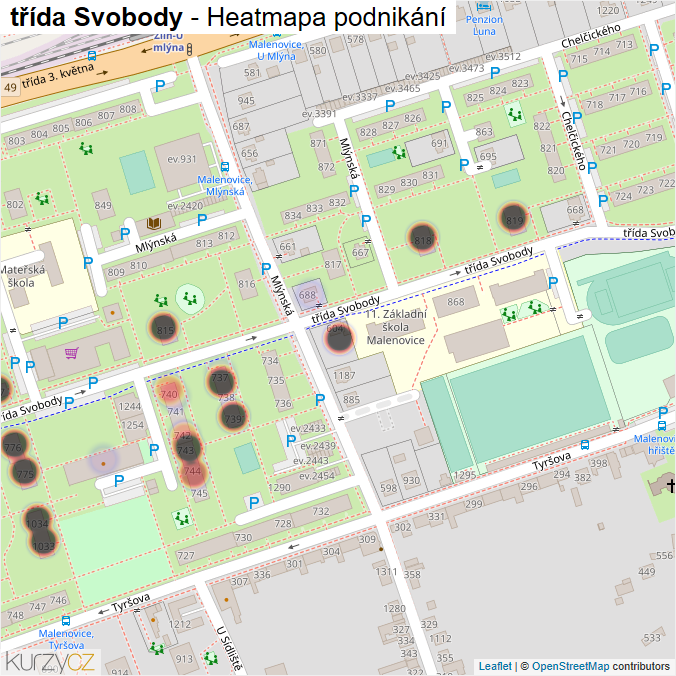 Mapa třída Svobody - Firmy v ulici.