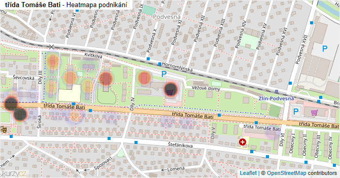 třída Tomáše Bati - mapa podnikání
