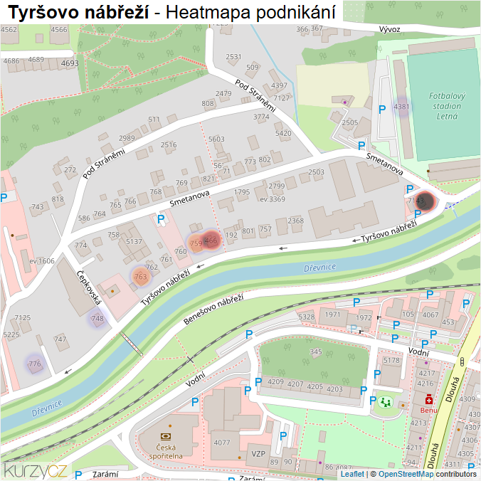 Mapa Tyršovo nábřeží - Firmy v ulici.