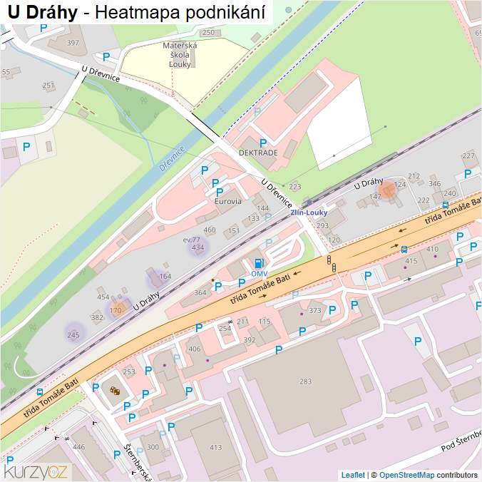 Mapa U Dráhy - Firmy v ulici.