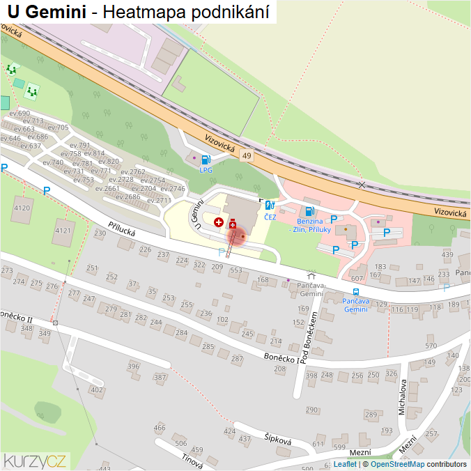 Mapa U Gemini - Firmy v ulici.