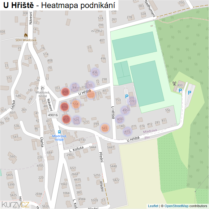 Mapa U Hřiště - Firmy v ulici.