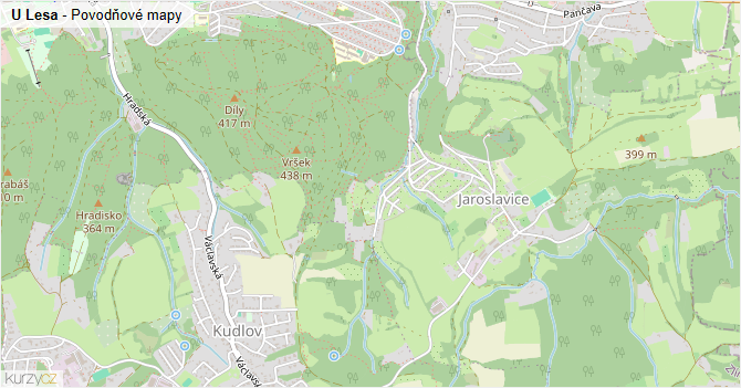 U Lesa - záplavové mapy stoleté vody