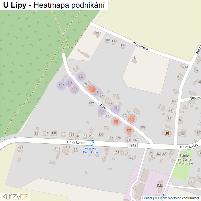 Mapa U Lípy - Firmy v ulici.
