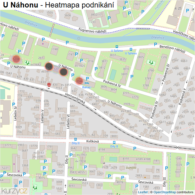 Mapa U Náhonu - Firmy v ulici.