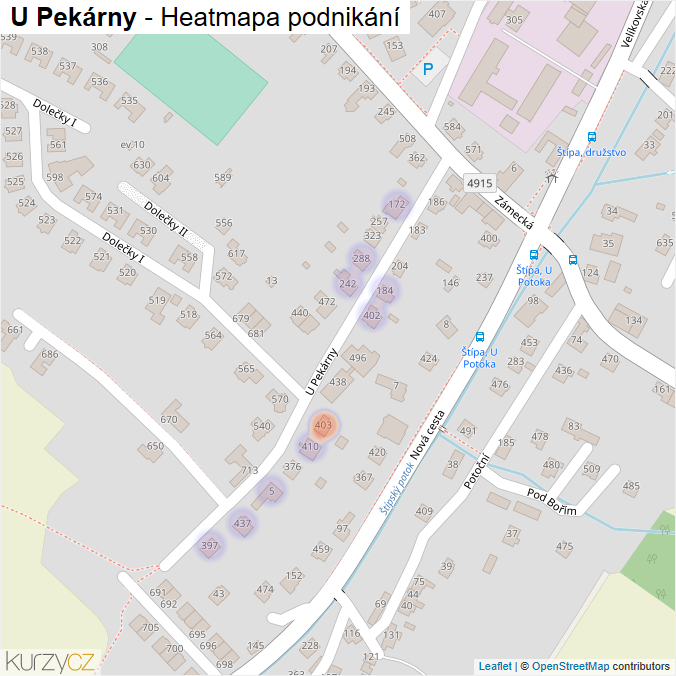 Mapa U Pekárny - Firmy v ulici.