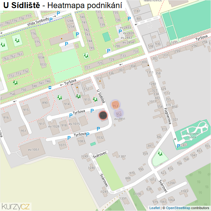 Mapa U Sídliště - Firmy v ulici.