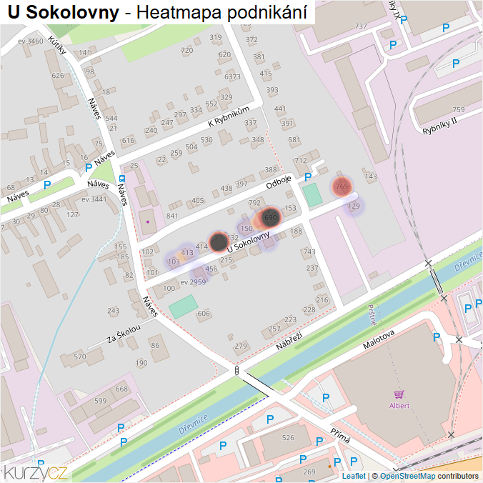 Mapa U Sokolovny - Firmy v ulici.