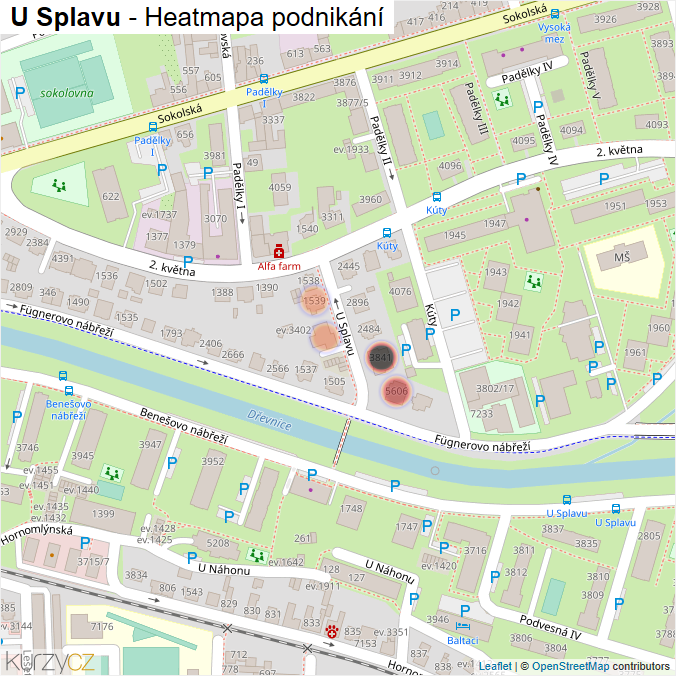 Mapa U Splavu - Firmy v ulici.