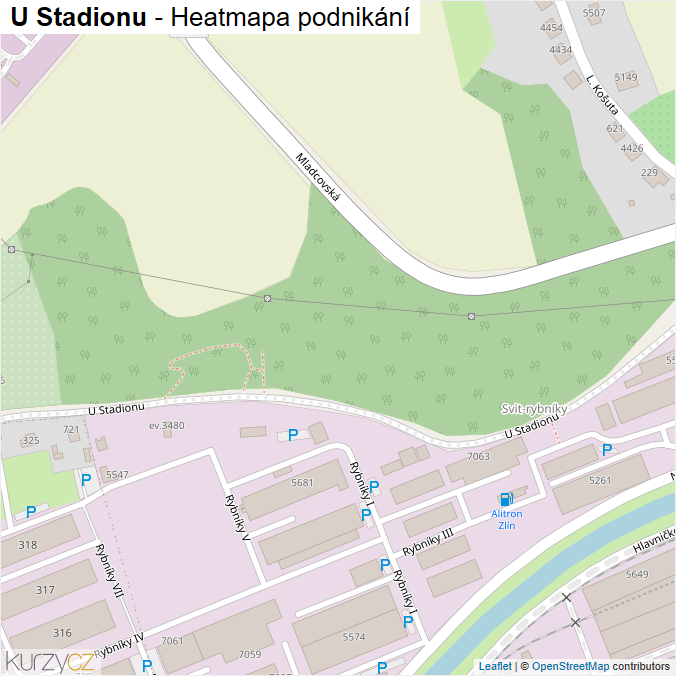 Mapa U Stadionu - Firmy v ulici.