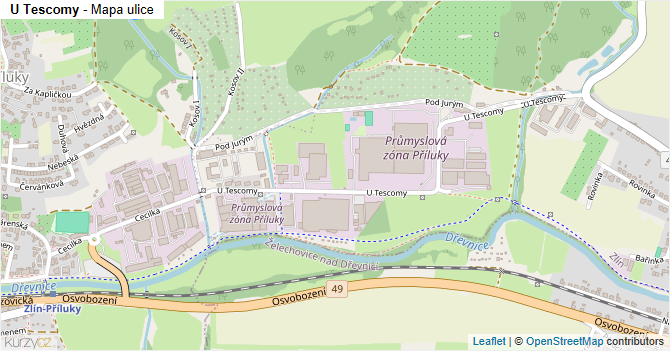 U Tescomy - mapa ulice